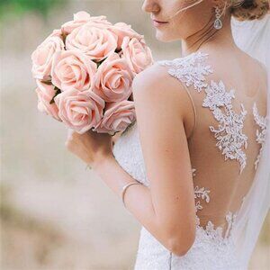50Pcs Blush Pink Roses Real Touch Foam Fake Rose Bulk with Stem